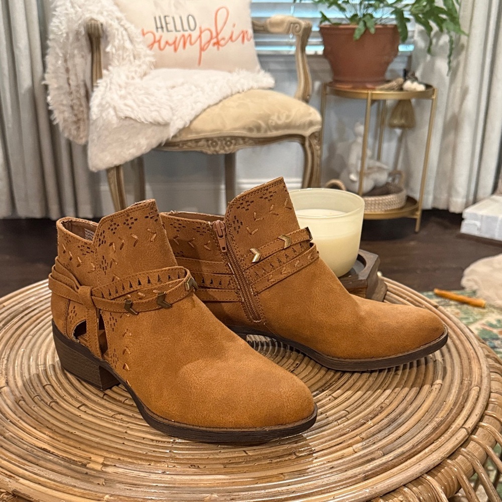 Sugar Brown Ankle Booties with Laser Cut Design